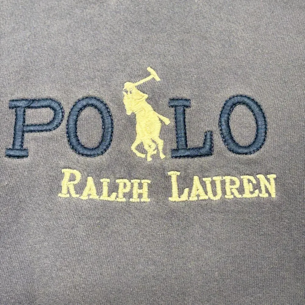 Vintage Made USA Polo Ralph Lauren Hoodie Large Navy Embroidered Big Pony Pouch